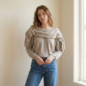 Stella McCartney Sweater Womens 44 Medium Beige Cashmere Silk Cable Knit Top